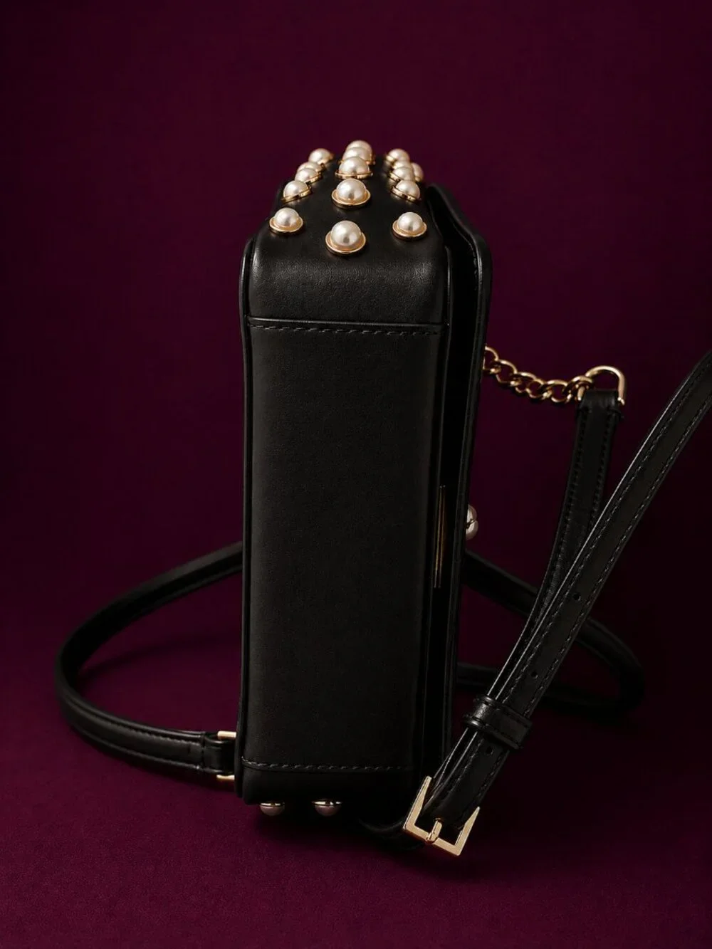KATE SPADE New York Serrano Place Pearl Maisie Black Leather Crossbody Bag